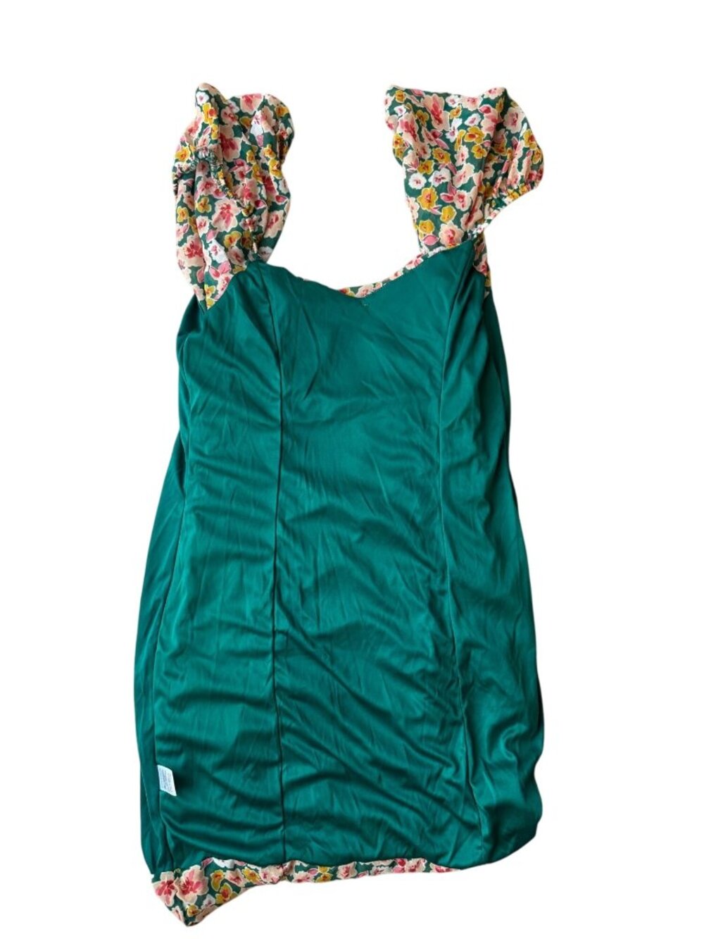 Lush Floral Mini Dress Green Pink Floral Ruched Bodycon Feminine Size M - Picture 9 of 10
